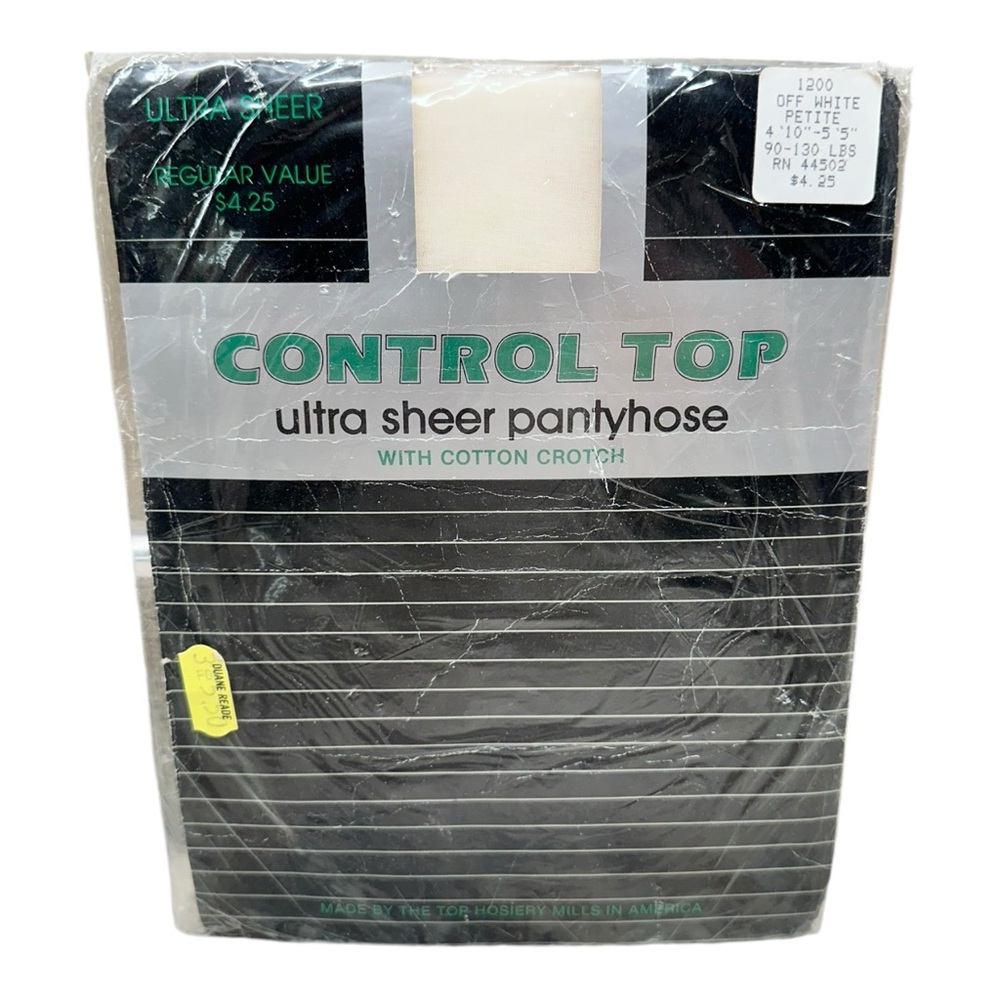 Vintage ultra sheer control top pantyhose 100% nylon off white petite 90-130 lbs